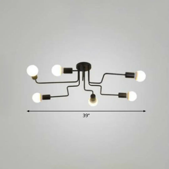 Sleek Industrial Metallic Semi Flush Ceiling Light For Living Room - Maze Mount Lighting 6 / Black
