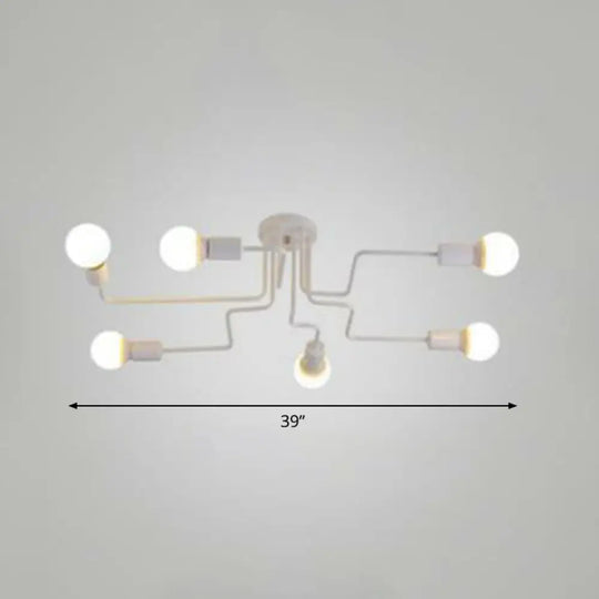 Sleek Industrial Metallic Semi Flush Ceiling Light For Living Room - Maze Mount Lighting 6 / White