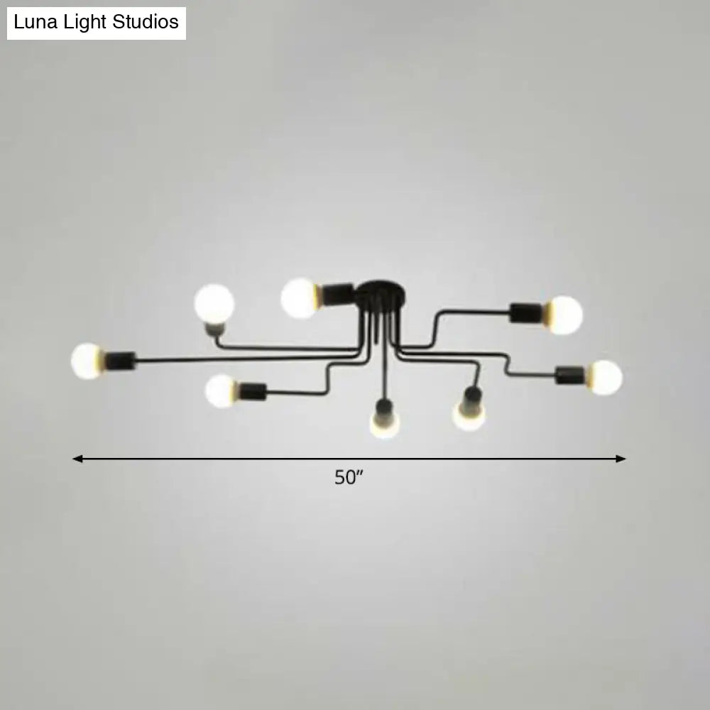 Sleek Industrial Metallic Semi Flush Ceiling Light For Living Room - Maze Mount Lighting 8 / Black