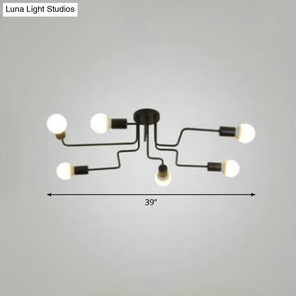 Sleek Industrial Metallic Semi Flush Ceiling Light For Living Room - Maze Mount Lighting 6 / Black