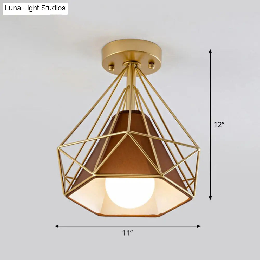 Sleek Iron Diamond Cage Semi Flush Ceiling Light Fixture Ideal For Corridors And Simplicity-Loving