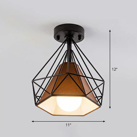 Sleek Iron Diamond Cage Semi Flush Ceiling Light Fixture – Ideal For Corridors And Simplicity -