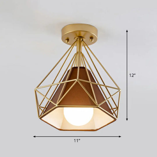 Sleek Iron Diamond Cage Semi Flush Ceiling Light Fixture – Ideal For Corridors And Simplicity -