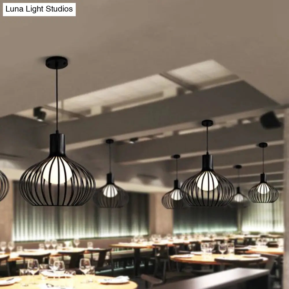 Sleek Iron Loft Pendant Light For Restaurants – Spherical Cage Design Single-Bulb Ceiling Hanging