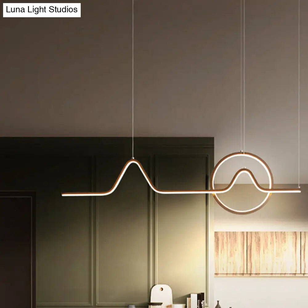 Sleek Island Light Fixture With Minimalistic Curves - Metallic Suspension Lighting For Living Room