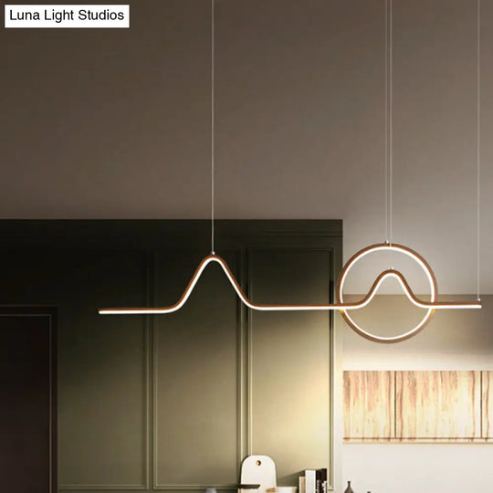 Sleek Island Light Fixture With Minimalistic Curves - Metallic Suspension Lighting For Living Room