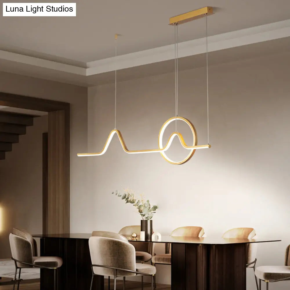 Sleek Island Light Fixture With Minimalistic Curves - Metallic Suspension Lighting For Living Room