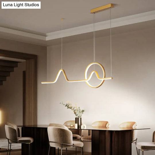 Sleek Island Light Fixture With Minimalistic Curves - Metallic Suspension Lighting For Living Room