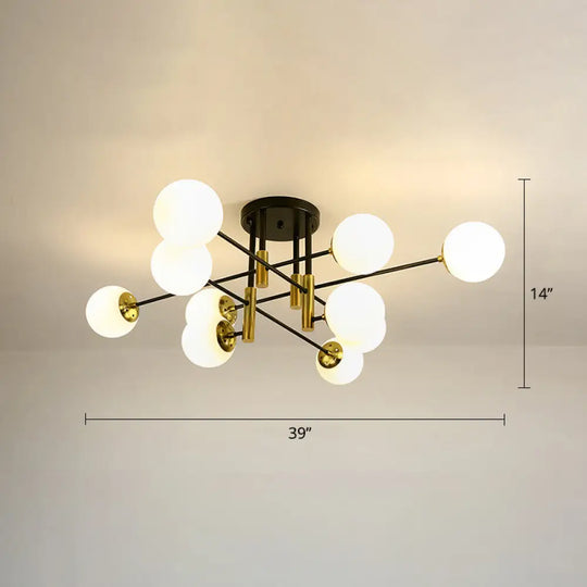 Sleek Ivory Glass Ball Flush Ceiling Light In Simple Black - Brass - Semi Mount For Dining Room 10