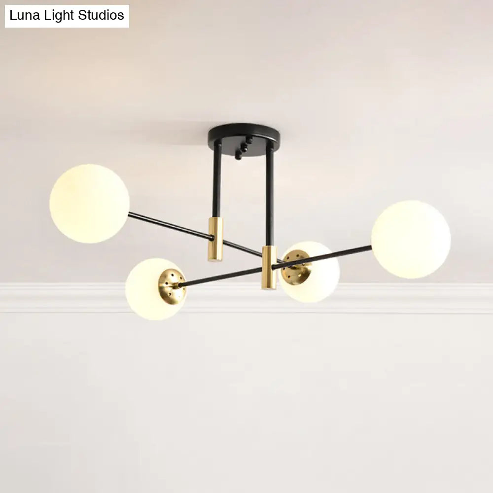 Sleek Ivory Glass Ball Flush Ceiling Light In Simple Black-Brass - Semi Mount For Dining Room 4 /
