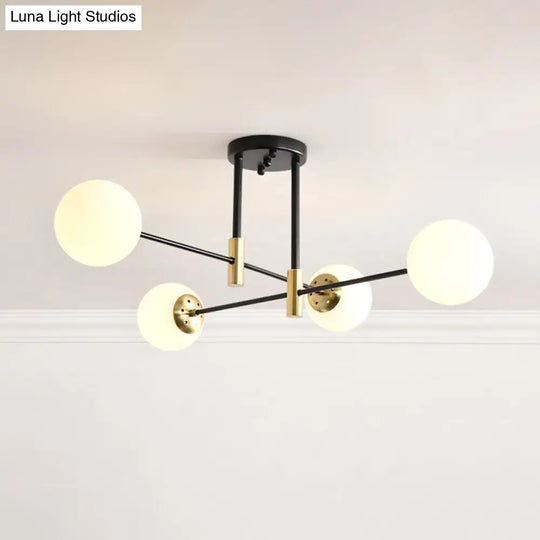 Sleek Ivory Glass Ball Flush Ceiling Light In Simple Black-Brass - Semi Mount For Dining Room 4 /