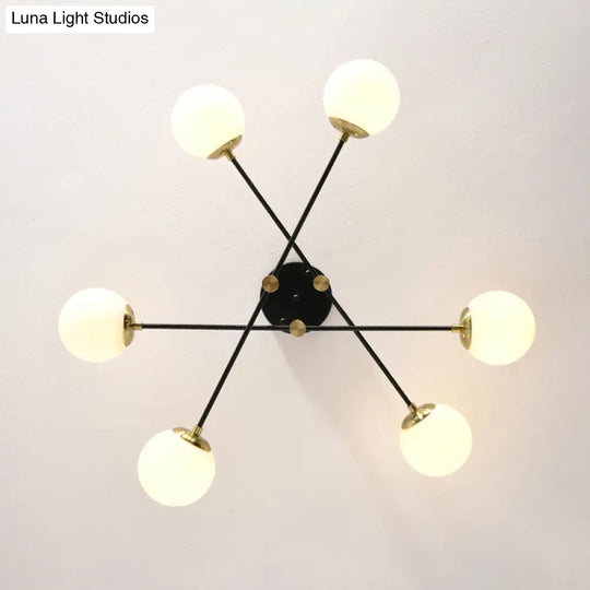 Sleek Ivory Glass Ball Flush Ceiling Light In Simple Black - Brass - Semi Mount For Dining Room