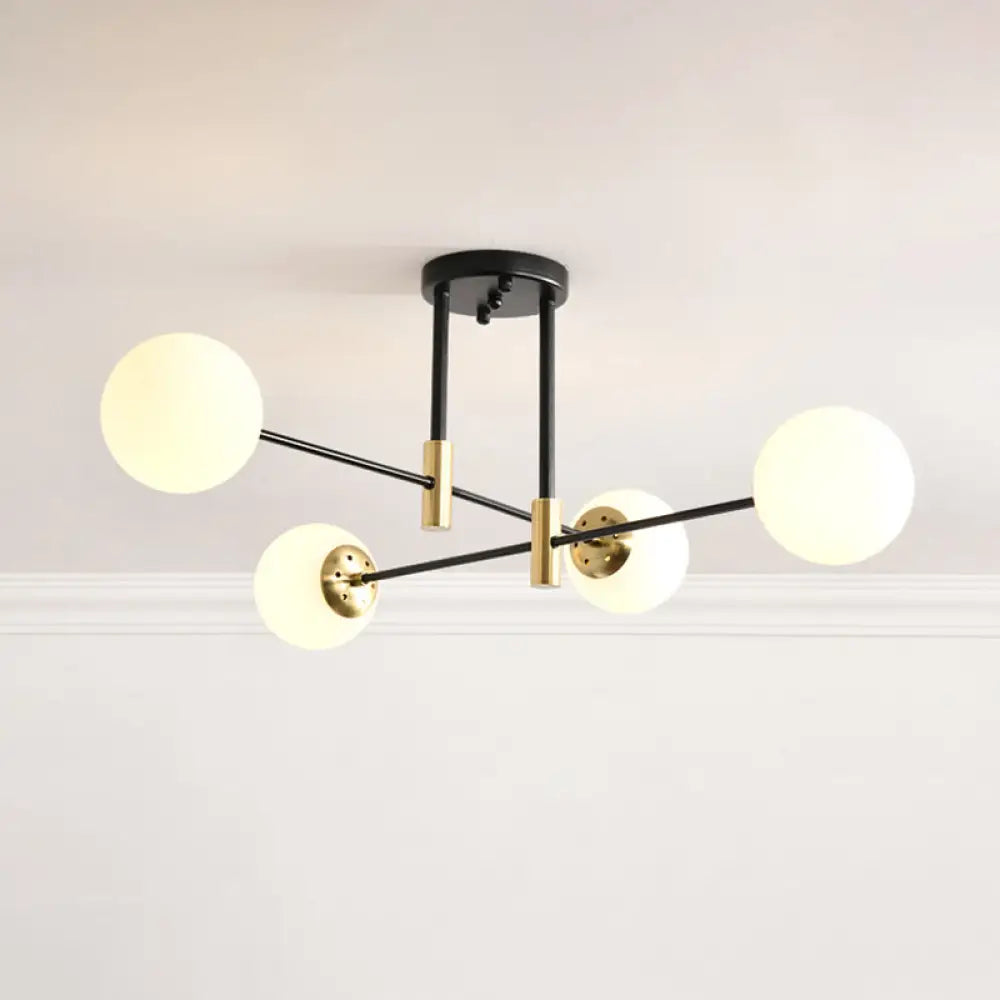 Sleek Ivory Glass Ball Flush Ceiling Light In Simple Black - Brass - Semi Mount For Dining Room 4 /
