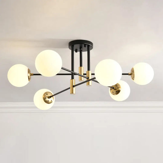 Sleek Ivory Glass Ball Flush Ceiling Light In Simple Black - Brass - Semi Mount For Dining Room 6 /