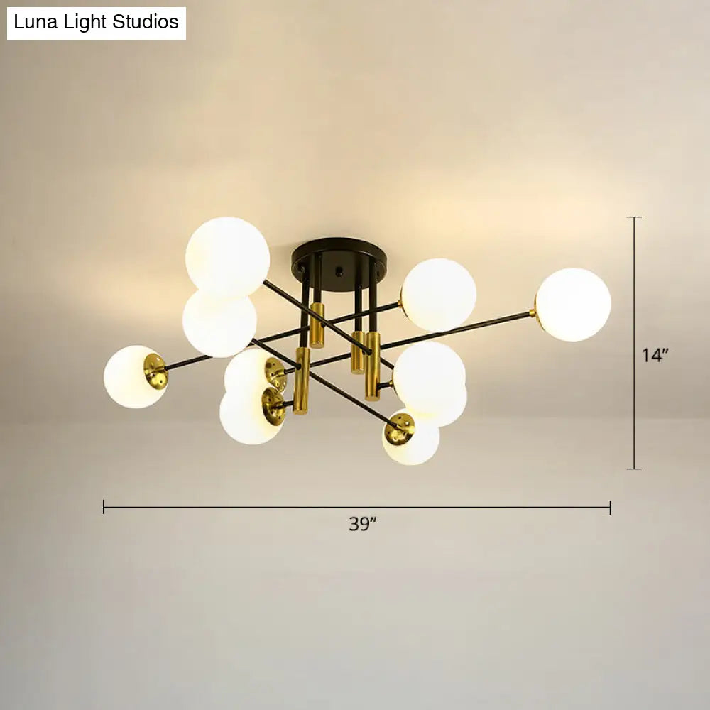 Sleek Ivory Glass Ball Flush Ceiling Light In Simple Black-Brass - Semi Mount For Dining Room 10 /