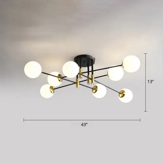 Sleek Ivory Glass Ball Flush Ceiling Light In Simple Black - Brass - Semi Mount For Dining Room 8 /