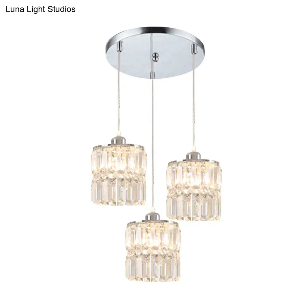 Sleek K9 Crystal 3-Bulb Chrome Suspension Lamp For Dining Room