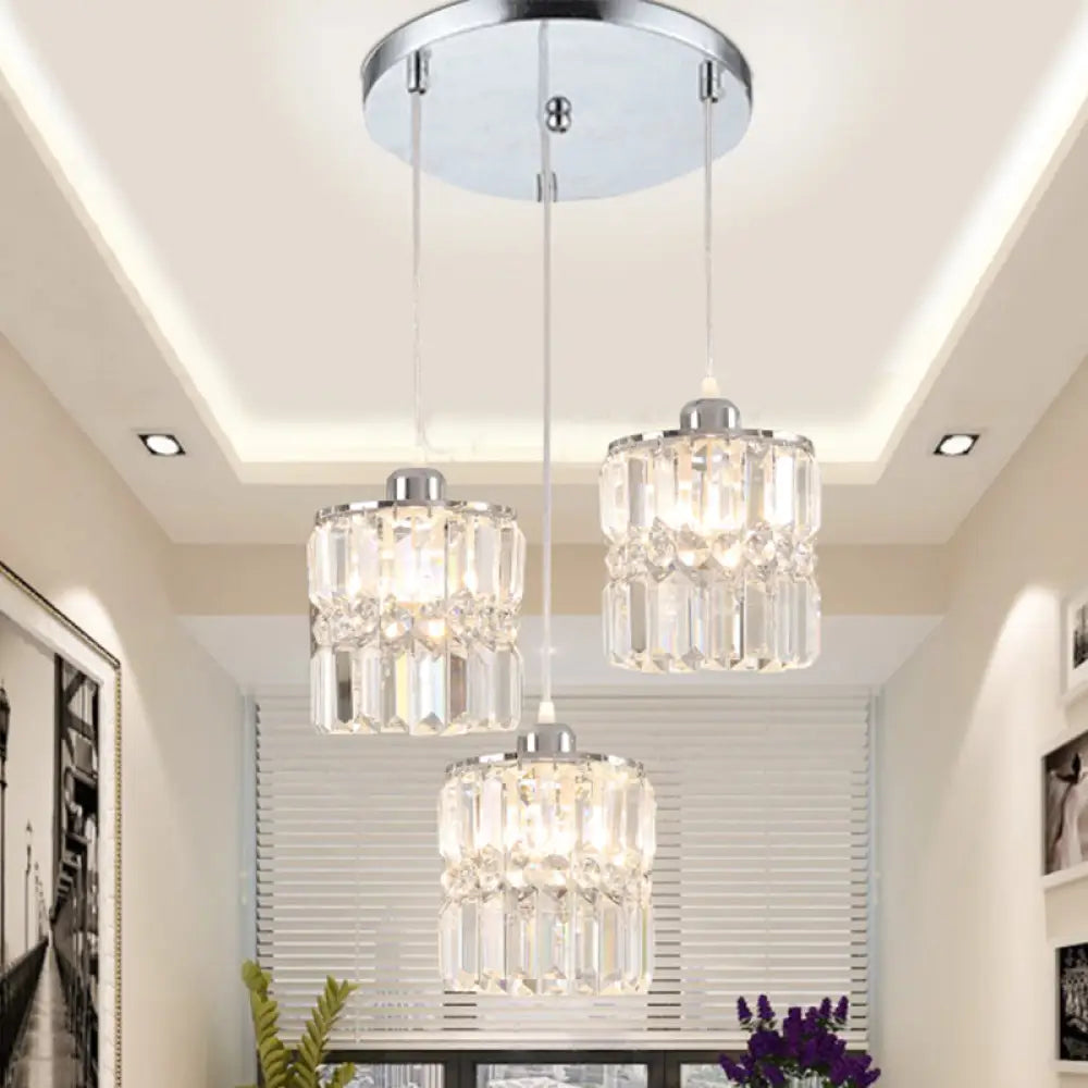 Sleek K9 Crystal 3-Bulb Chrome Suspension Lamp For Dining Room