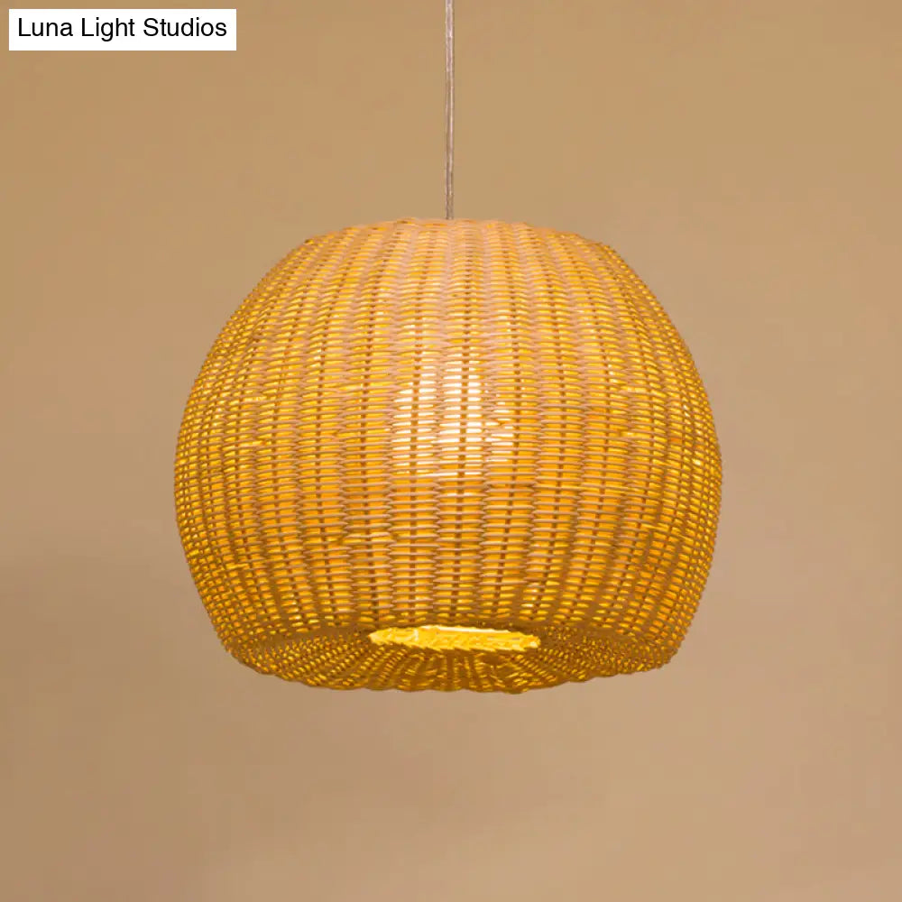 Sleek Khaki Dome Hanging Lamp: Stylish 1-Light Pendant Light Kit With Bamboo Woven Shade For Book