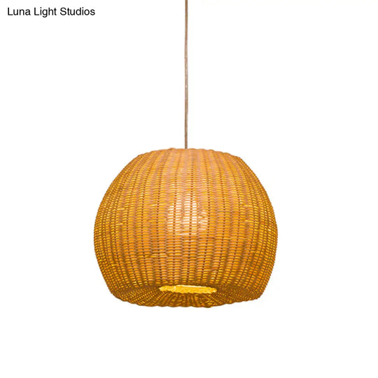 Sleek Khaki Dome Hanging Lamp: Stylish 1-Light Pendant Light Kit With Bamboo Woven Shade For Book