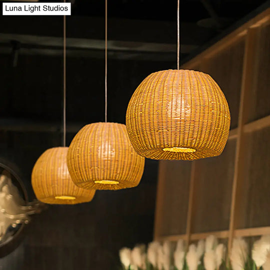 Sleek Khaki Dome Hanging Lamp: Stylish 1-Light Pendant Light Kit With Bamboo Woven Shade For Book