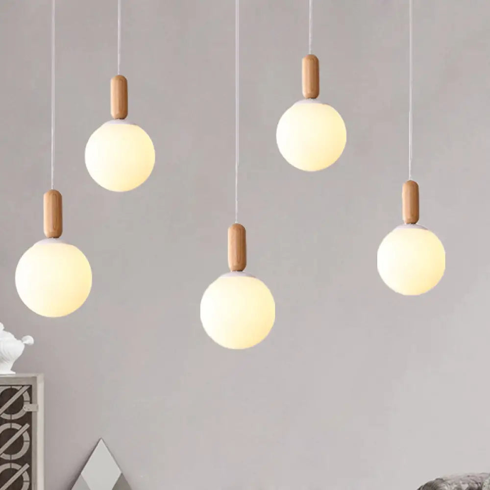 Sleek Kitchen Pendant Light: White/Cognac Glass Minimalist Design With Wood Grip White