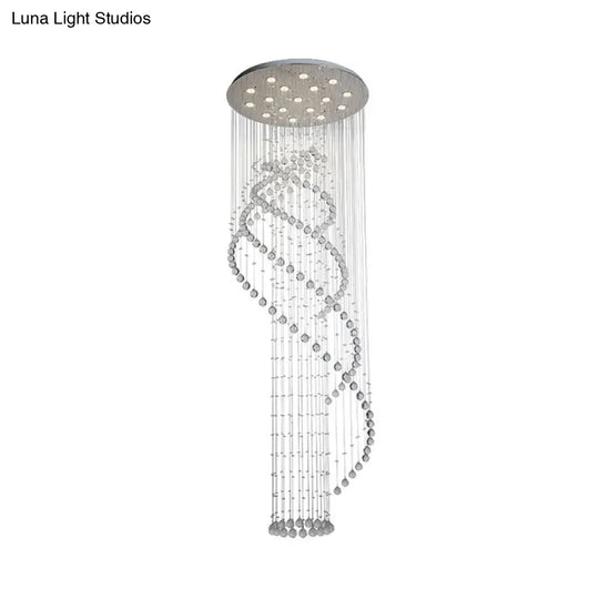 Silver Modernist Spiral Led Ceiling Light With Clear Crystal Cluster - 17 Bulbs Pendant Lamp