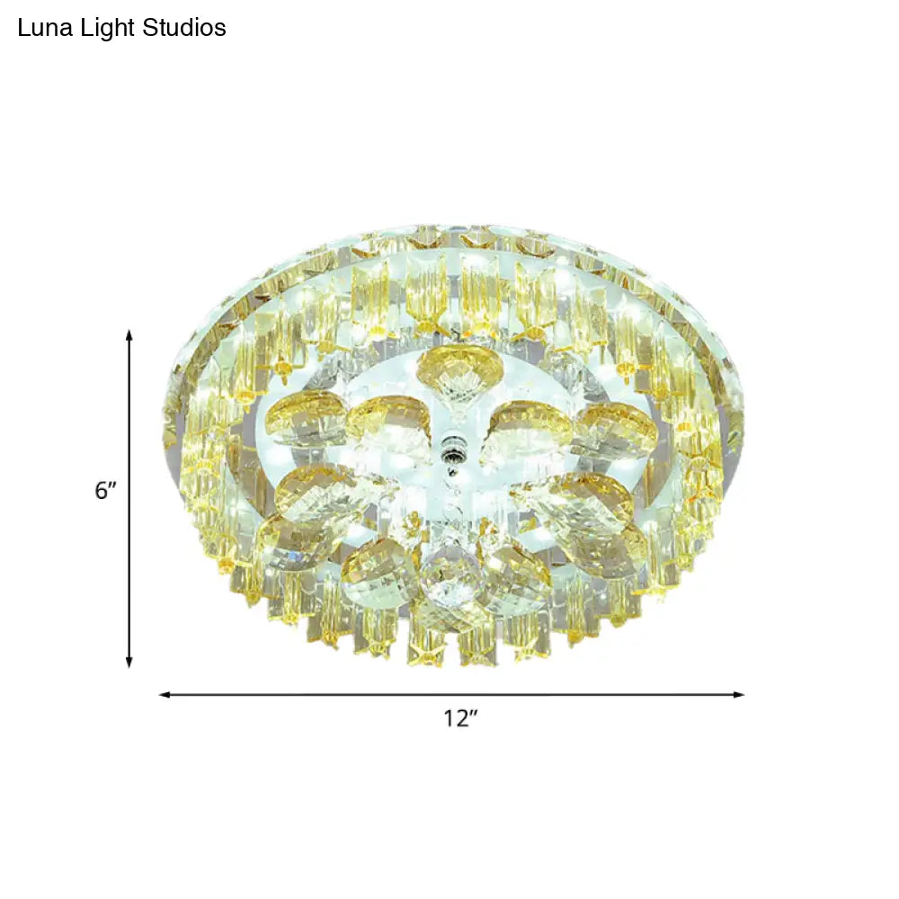 Sleek Led Ceiling Light With Amber Crystal Shade - Perfect For Simple Corridors