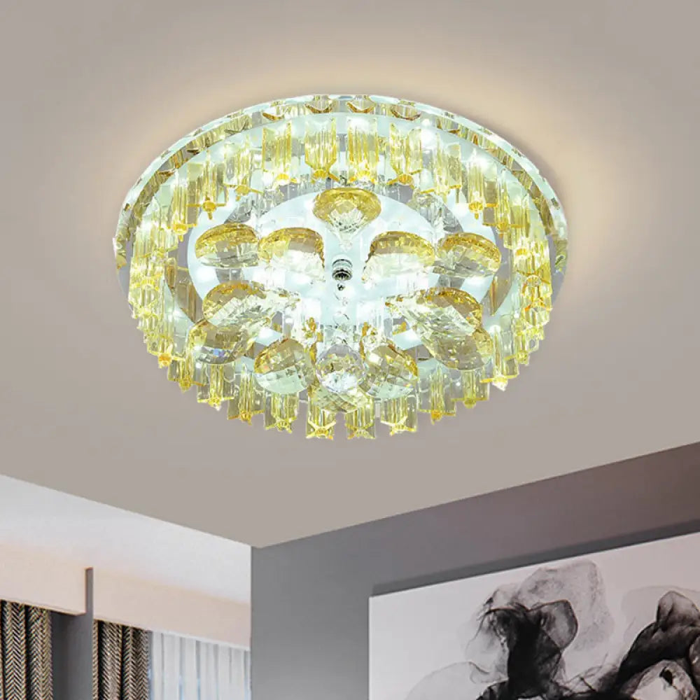 Sleek Led Ceiling Light With Amber Crystal Shade - Perfect For Simple Corridors