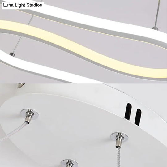 Sleek Led Chandelier: Acrylic Shade White Twisting Ceiling Pendant For Dining Room