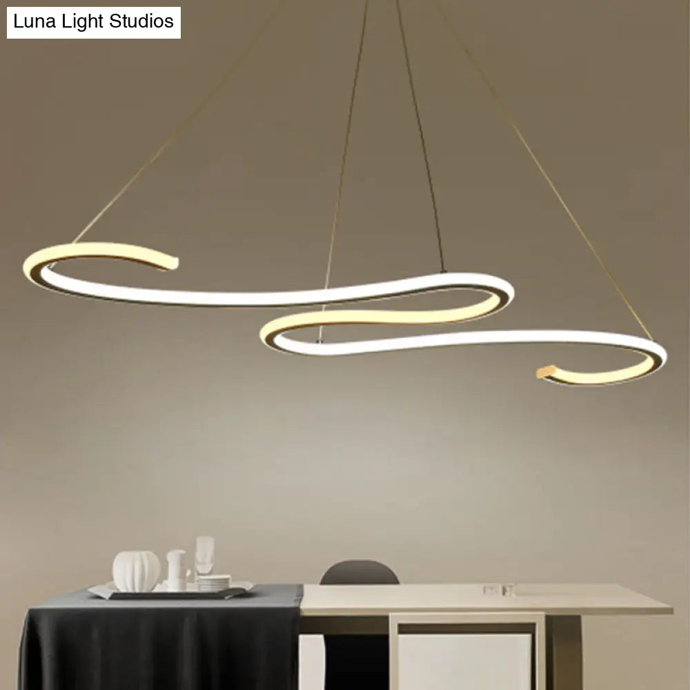 Sleek Led Chandelier: Acrylic Shade White Twisting Ceiling Pendant For Dining Room