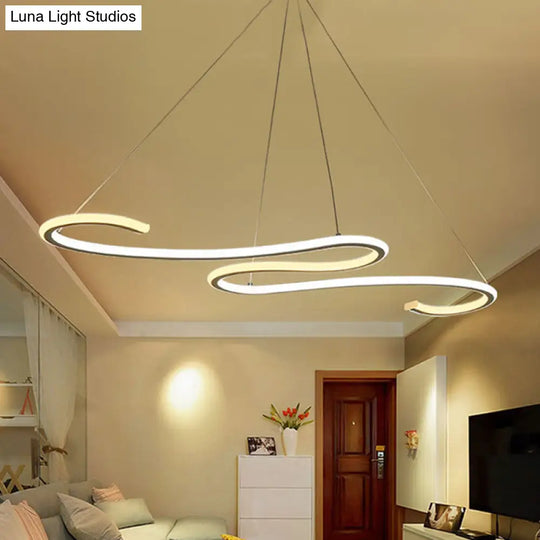 Sleek Led Chandelier: Acrylic Shade White Twisting Ceiling Pendant For Dining Room