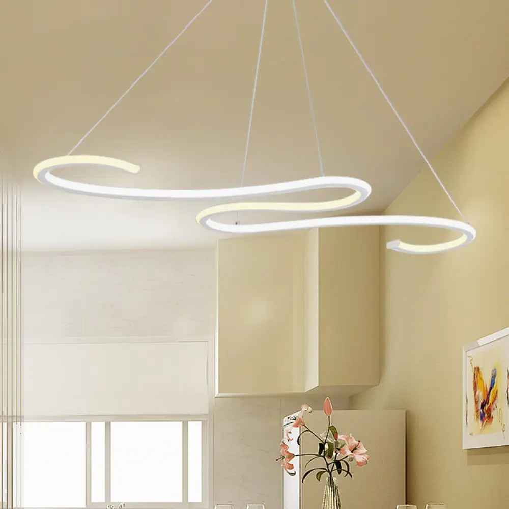 Sleek Led Chandelier: Acrylic Shade White Twisting Ceiling Pendant For Dining Room