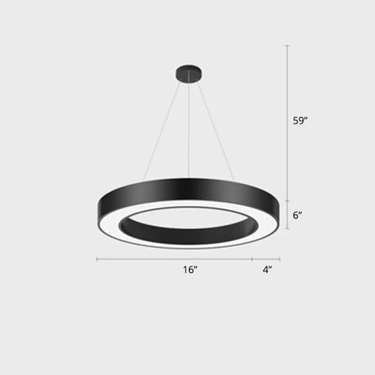 Sleek Led Chandelier Lamp - Metal Loop Shaped Simplicity Black Finish Pendant Light For Gym / 16’