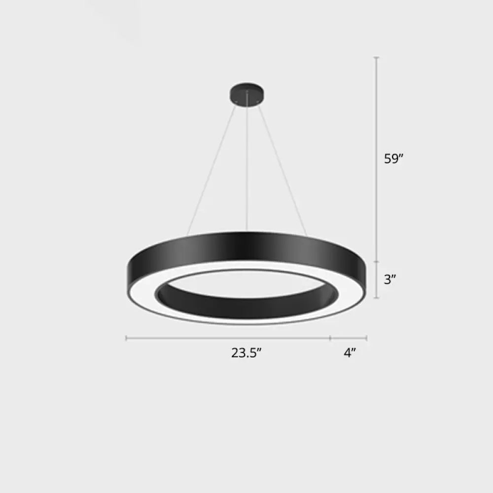 Sleek Led Chandelier Lamp - Metal Loop Shaped Simplicity Black Finish Pendant Light For Gym / 23.5’