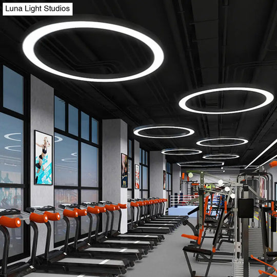 Black Metal Loop Led Chandelier Pendant Light For Gym