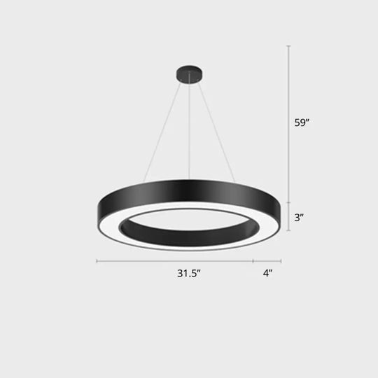 Sleek Led Chandelier Lamp - Metal Loop Shaped Simplicity Black Finish Pendant Light For Gym / 31.5’