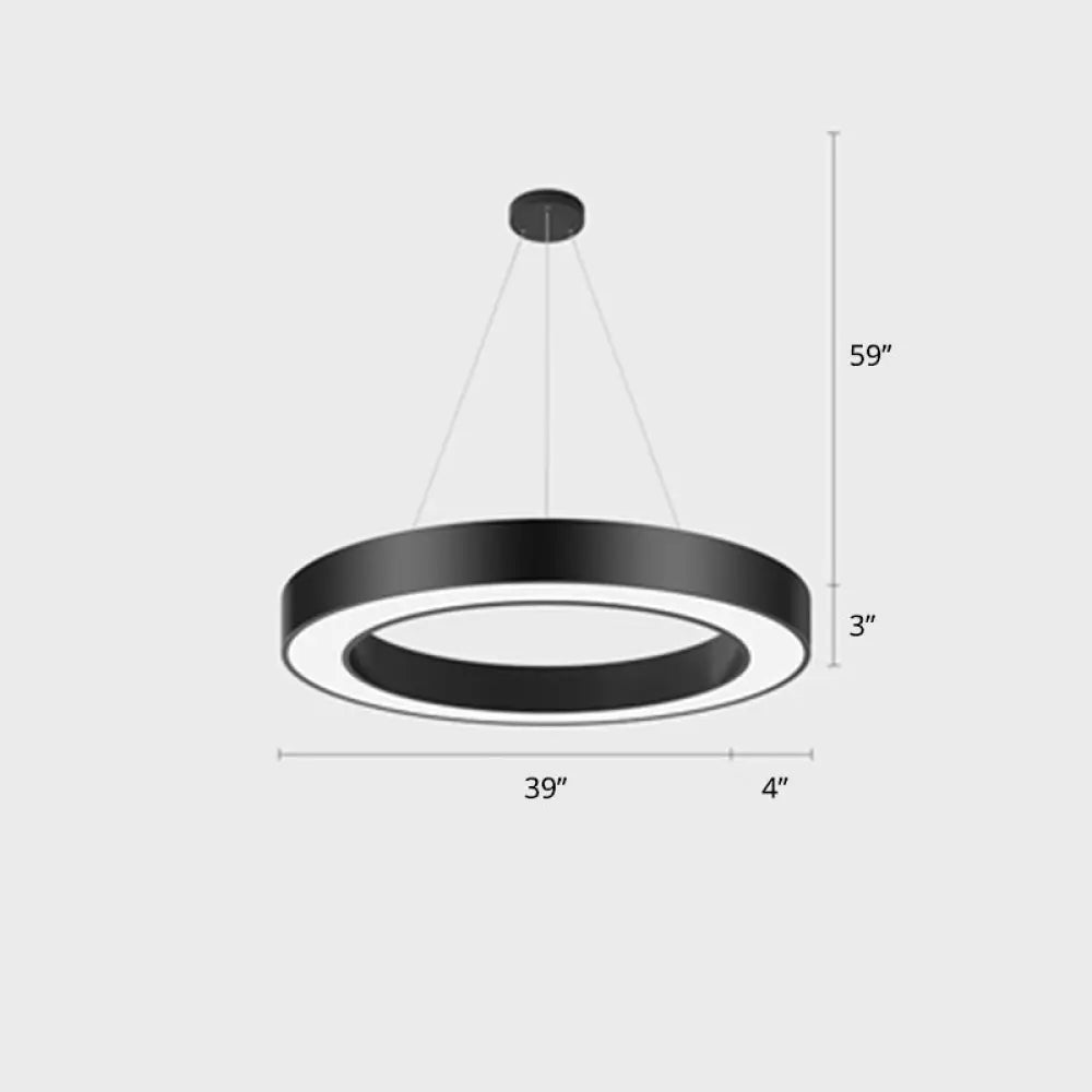 Sleek Led Chandelier Lamp - Metal Loop Shaped Simplicity Black Finish Pendant Light For Gym / 39.5’