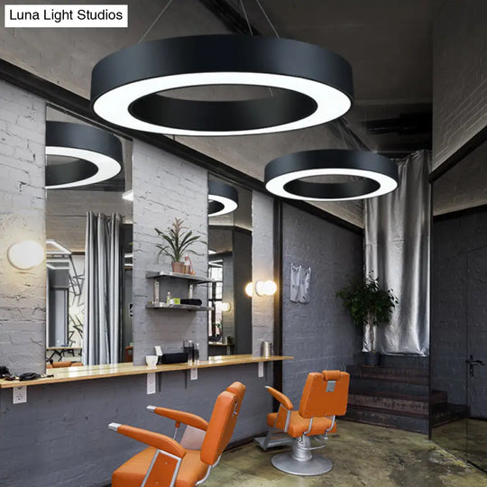 Sleek Led Chandelier Lamp - Metal Loop Shaped Simplicity Black Finish Pendant Light For Gym