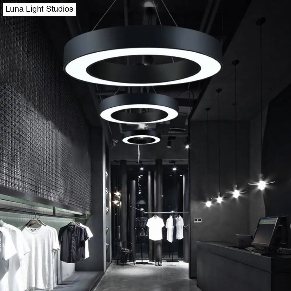 Black Metal Loop Led Chandelier Pendant Light For Gym