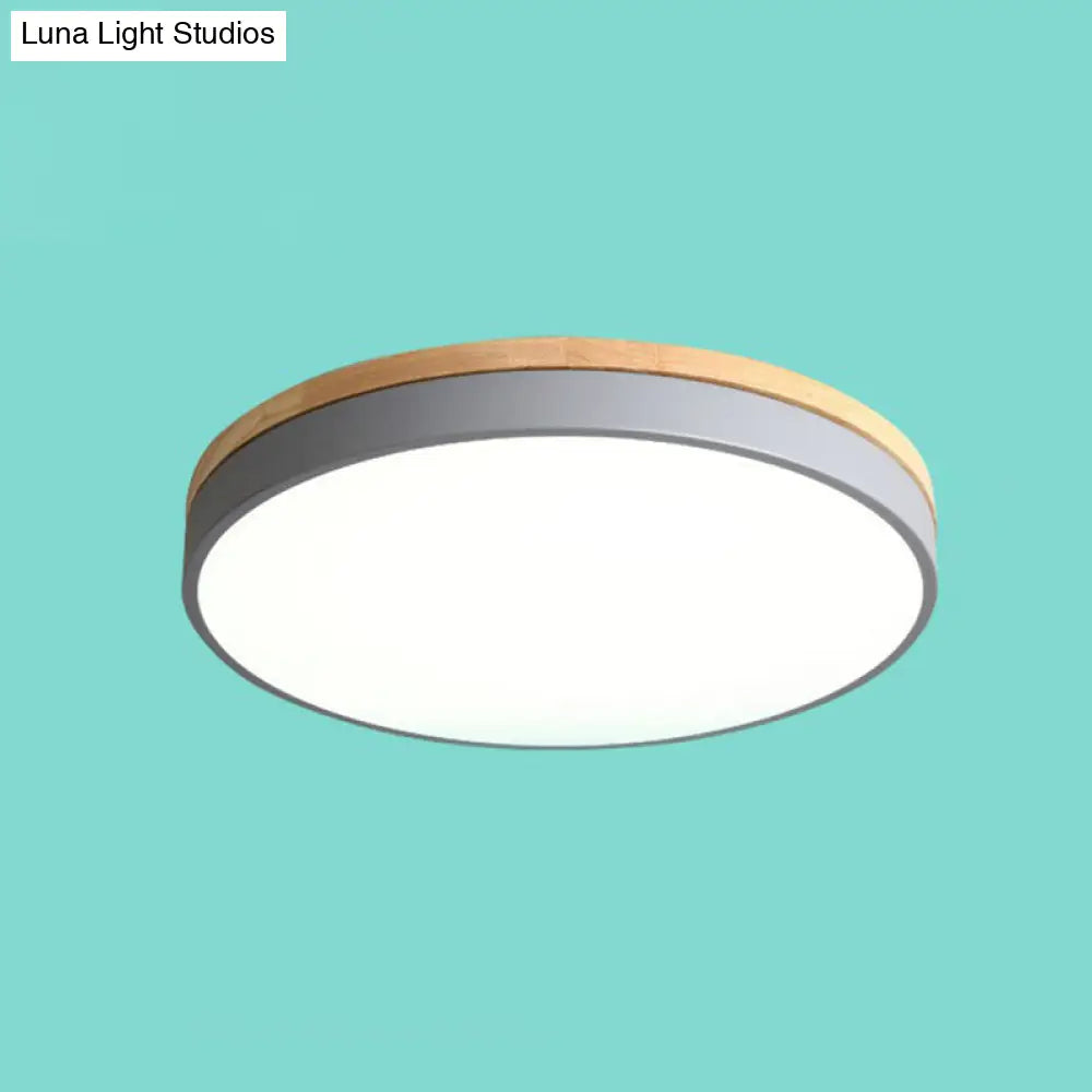 Sleek Led Circle Flush Mount Bedroom Lighting With Acrylic Shade Grey / 12