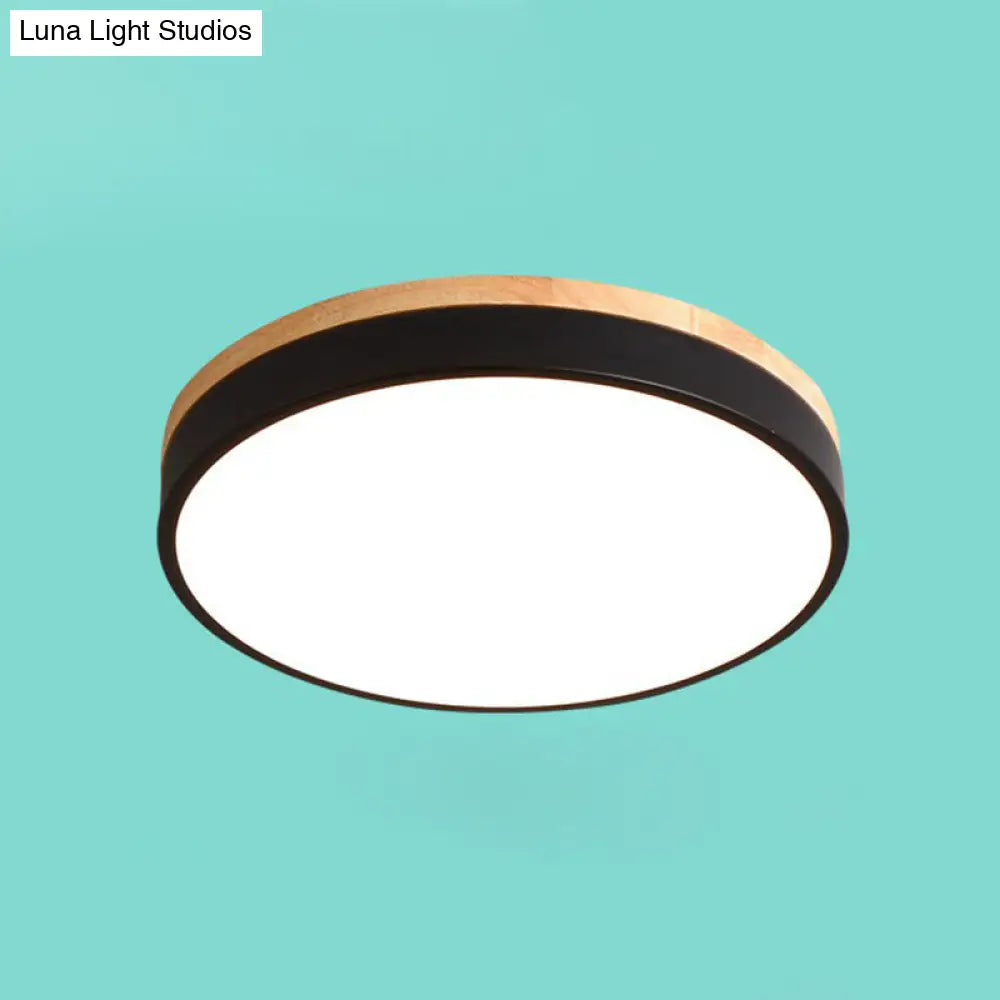 Sleek Led Circle Flush Mount Bedroom Lighting With Acrylic Shade Black / 12