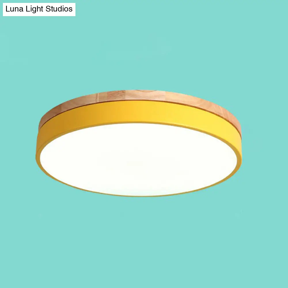 Sleek Led Circle Flush Mount Bedroom Lighting With Acrylic Shade Yellow / 12