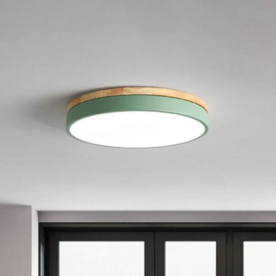 Sleek Led Circle Flush Mount Bedroom Lighting With Acrylic Shade Green / 12’