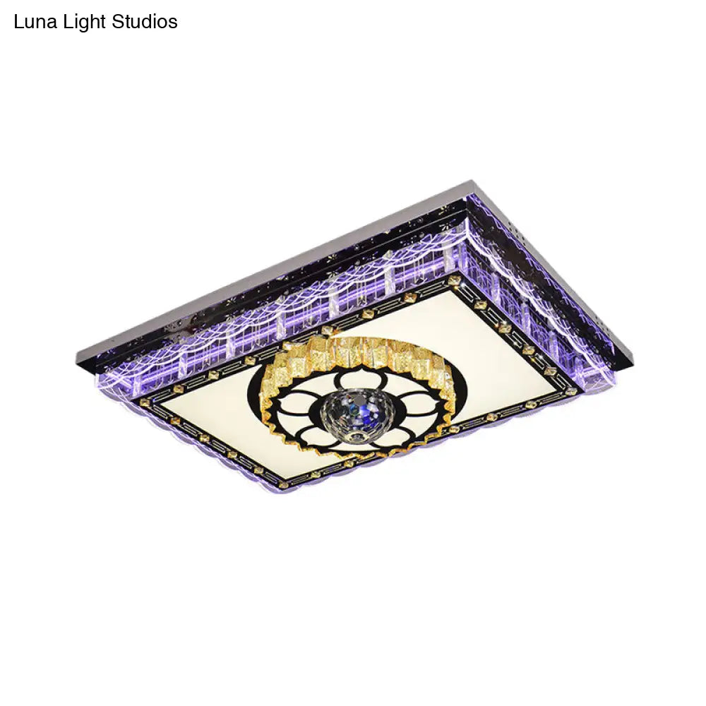 Sleek Led Crystal Flush Mount Ceiling Lamp With Chrome Accent - Modern Rectangle Design For Living