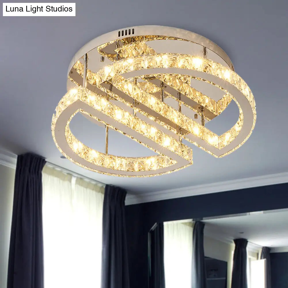 Sleek Led Crystal Semi Flush Mount Lighting For Bedroom With Warm/White/3-Color Light - Silver