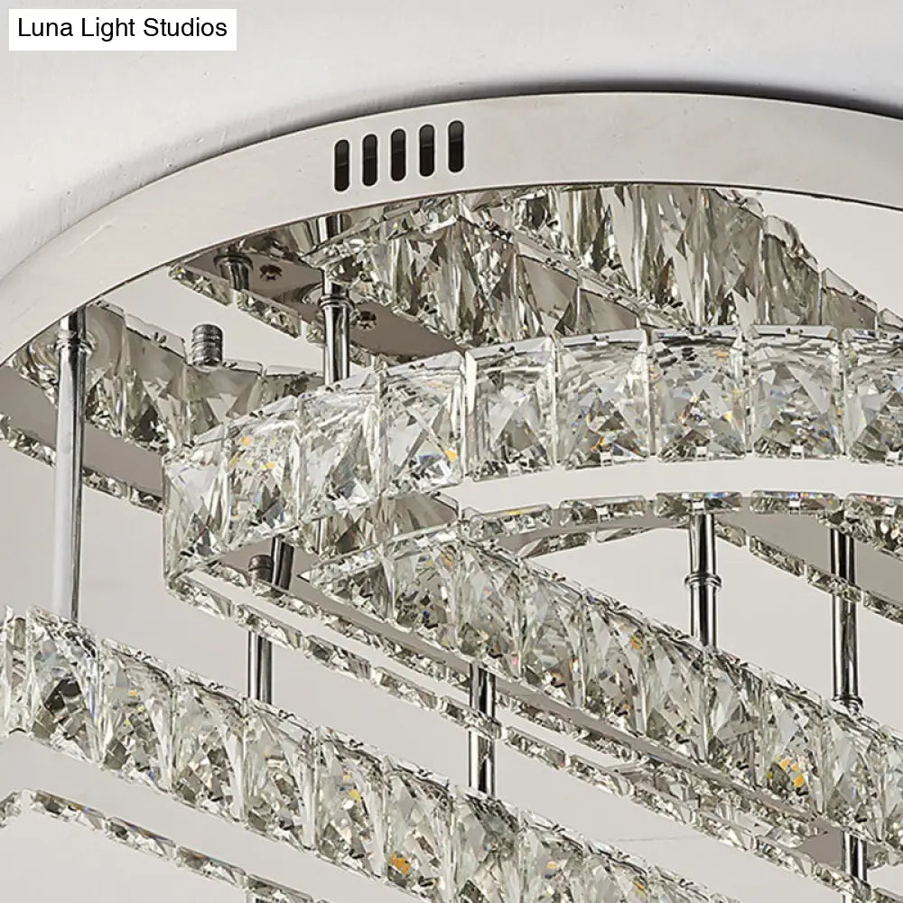 Sleek Led Crystal Semi Flush Mount Lighting For Bedroom With Warm/White/3-Color Light - Silver