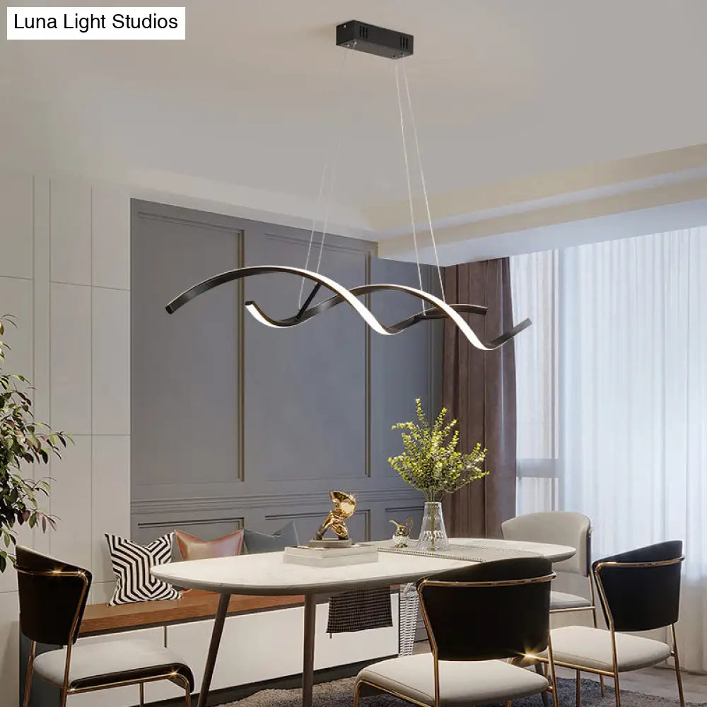 Sleek Led Dining Room Chandelier - Twisted Aluminium Simplicity Island Light