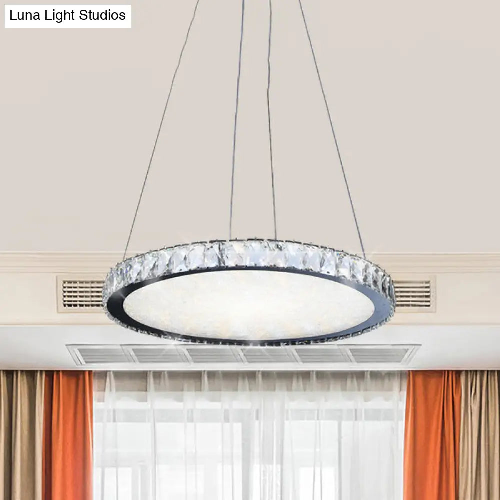 Sleek Led Disc Pendant Chandelier - Stainless Steel Crystal Suspension Light For Living Room