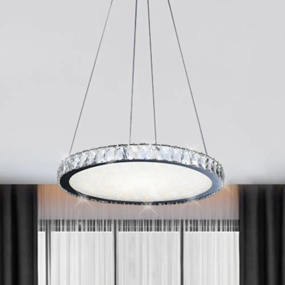 Sleek Led Disc Pendant Chandelier - Stainless Steel Crystal Suspension Light For Living Room